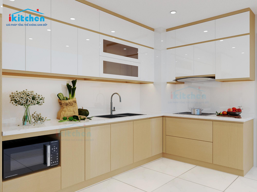 Hình ảnh thiết kế 3D tủ bếp nhà Chị Thương – Chung cư Phúc Hà, An Khánh, Hà Nội